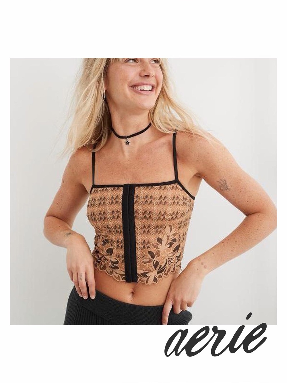 🆕 NWT aerie Show Off Winter Express Lace Corset Bra Top in Beach Dune